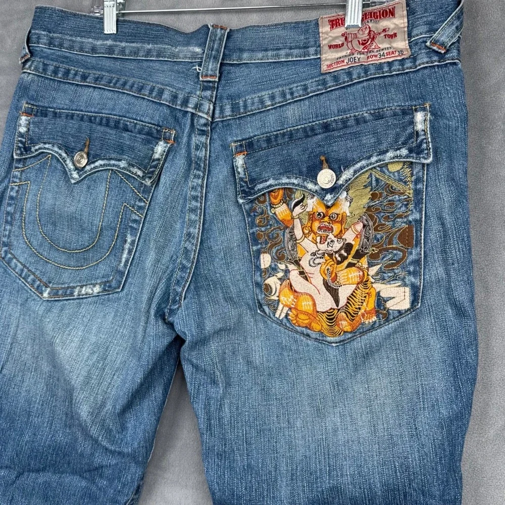 True Religion Joey Jeans Mens 34x36 World Tour Buddha Embroidered Jeans Y2K USA